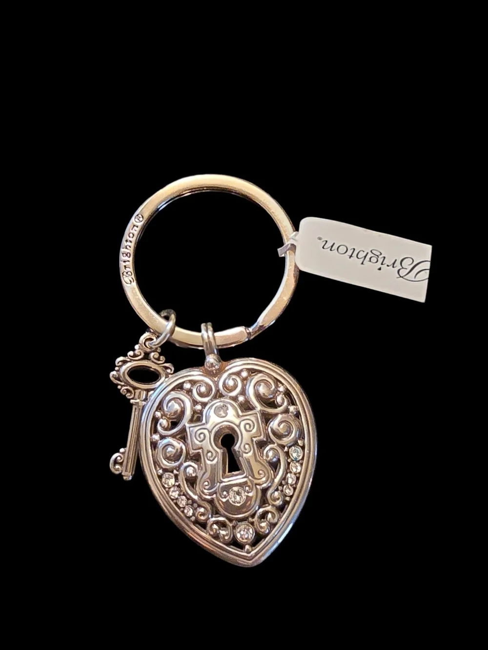 Brighton Silver-Tone Filigree Heart Lock & Key Keyring